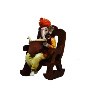 eCraftIndia Resin Lord Ganesha Reading Book Idol – Decorative Showpiece for Home, Office, Car Dashboard & Puja Room Décor