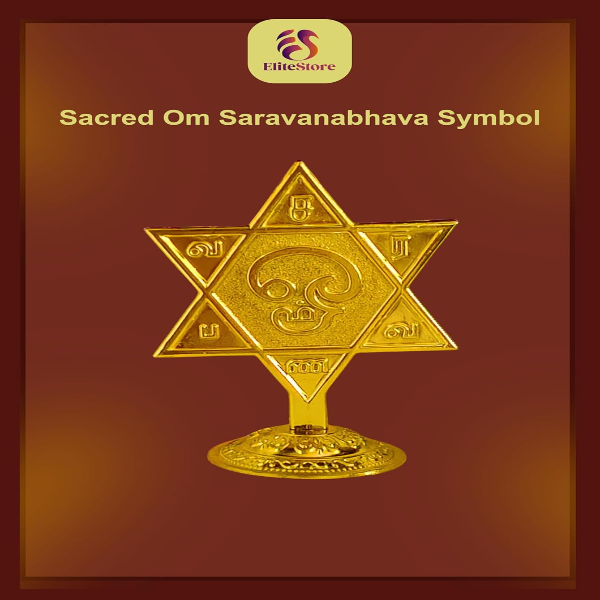 Metal Lord Murugan Om Saravanabhava Idol – Gold Finish Sacred Symbol of Lord Karthikeya | Spiritual Tabletop Decor for Home, Office & Puja Room | Devotional Gift Showpiece - Image 2