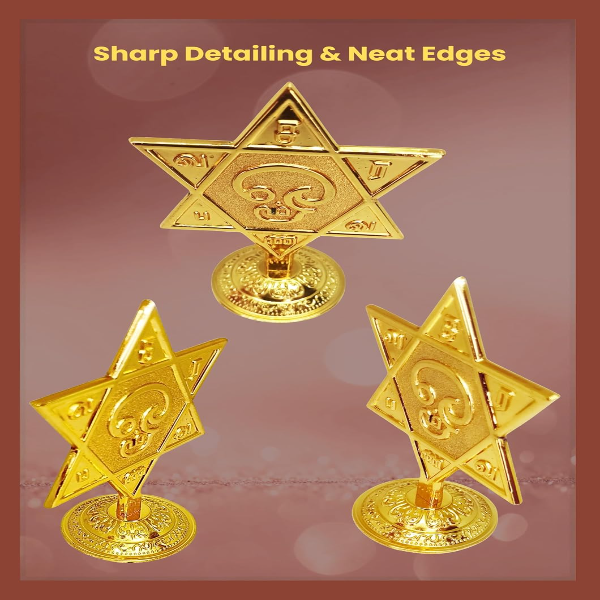 Metal Lord Murugan Om Saravanabhava Idol – Gold Finish Sacred Symbol of Lord Karthikeya | Spiritual Tabletop Decor for Home, Office & Puja Room | Devotional Gift Showpiece - Image 4