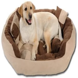 Reversible Ultra Soft Velvet Pet Sofa Bed – Luxury Dog & Cat Bed for Puppies, Rabbits & Small Pets (73×73×20 cm, Medium, Cream & Brown)