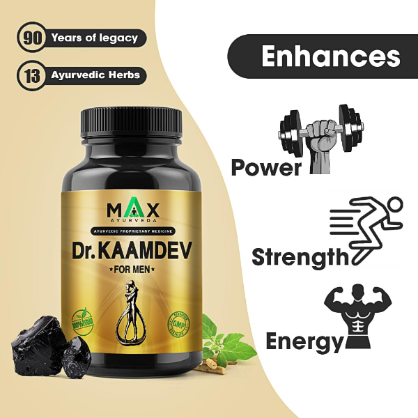 Max Ayurveda Dr. Kaamdev Capsules for Men – Vegan Stamina, Energy & Power Booster (30 Capsules)