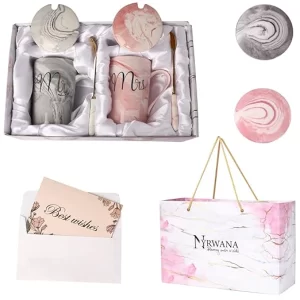NYRWANA Mr and Mrs ceramic couples coffee mug set in a luxury gift box