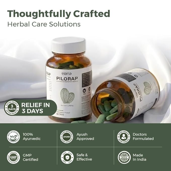 Mana Pilorap Tablets for Piles Relief – 60 Tabs | Ayurvedic Medicine for Hemorrhoids, Fissures & Constipation | Reduces Pain, Swelling & Bleeding | Natural Digestion & Bowel Support - Image 3