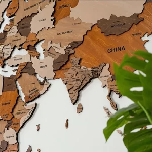 Woodsify large standard colorful 3D wooden world map wall art.