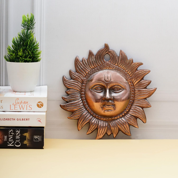 Craft Trade Sun Idol Metal Wall Decor – 8 Inches Copper Vastu & Feng Shui Hanging for Good Luck | Decorative Home Wall Art for Living Room & Bedroom - Image 2
