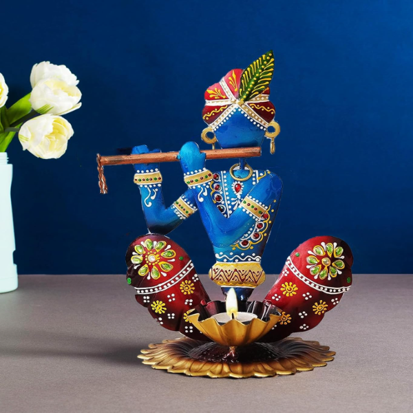 CraftVatika Metal Flute Krishna Showpiece – Handpainted Home Decoration Item for Living Room, Wedding & Housewarming Gift - Image 2