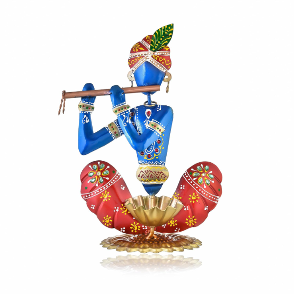 CraftVatika Metal Flute Krishna Showpiece – Handpainted Home Decoration Item for Living Room, Wedding & Housewarming Gift - Image 3