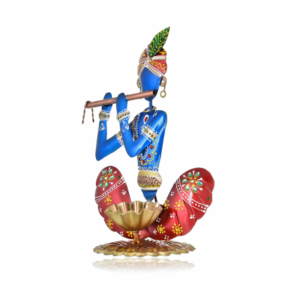 CraftVatika Metal Flute Krishna Showpiece – Handpainted Home Decoration Item for Living Room, Wedding & Housewarming Gift - Image 4