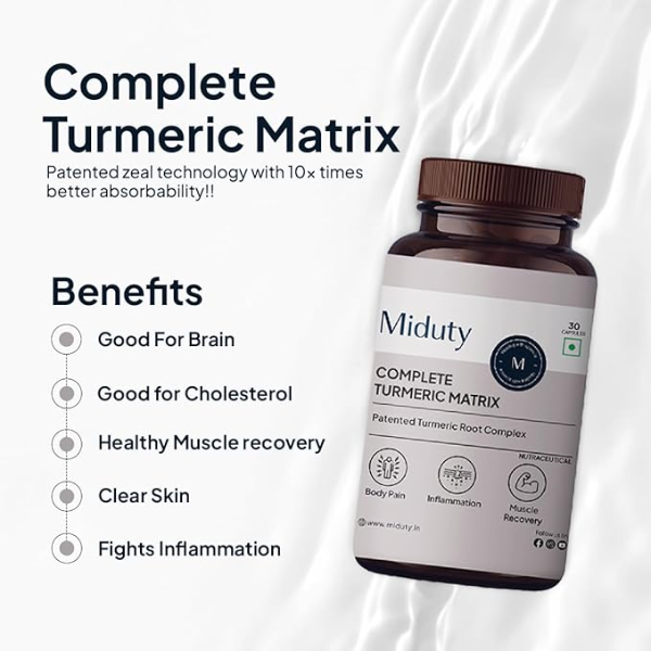 Miduty Palak Notes Complete Turmeric Matrix (30 Veg Capsules) | High-Absorption Curcuma Longa Root Extract | Patented Technology with 95% Curcuminoids | Advanced Anti-Inflammatory & Joint Support - Image 2