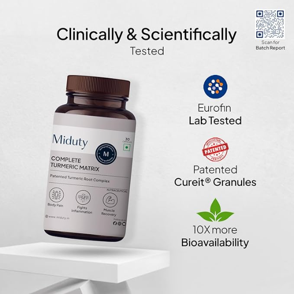 Miduty Palak Notes Complete Turmeric Matrix (30 Veg Capsules) | High-Absorption Curcuma Longa Root Extract | Patented Technology with 95% Curcuminoids | Advanced Anti-Inflammatory & Joint Support - Image 3
