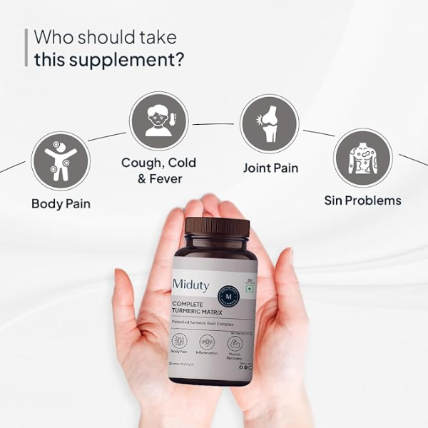 Miduty Palak Notes Complete Turmeric Matrix (30 Veg Capsules) | High-Absorption Curcuma Longa Root Extract | Patented Technology with 95% Curcuminoids | Advanced Anti-Inflammatory & Joint Support - Image 4