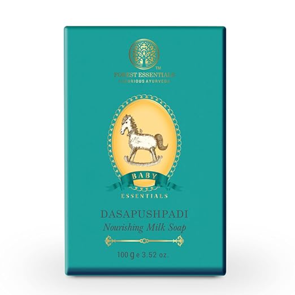 Forest Essentials Dasapushpadi Baby Soap – Nourishing Full Cream Milk | 100% Natural Ayurvedic Soap for Newborns & Infants | Sulphate & Paraben Free | Gentle & Moisturising | 100g