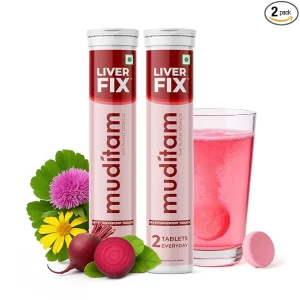 Muditam Ayurveda Liver Fix (40 Effervescent Tablets) | Milk Thistle & NAC Liver Detox Drink | Supports Fatty Liver Recovery & Metabolic Health | 20-Day Advanced Cleanse
