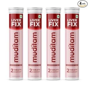 Muditam Ayurveda Liver Fix (80 Effervescent Tablets) | Milk Thistle & NAC Liver Detox Drink | Supports Fatty Liver Health & Fat Metabolism | 40-Day Advanced Value Pack