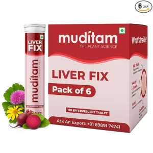 Muditam Ayurveda Liver Fix (120 Effervescent Tablets) | Milk Thistle & NAC Liver Detox Drink | Supports Fatty Liver Health & Fat Metabolism | 60-Day Full Regeneration Pack