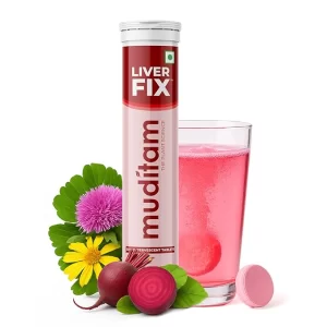 Muditam Liver Fix Effervescent Tablets (20 Count) | Milk Thistle & Ayurvedic Detox Drink | Supports Healthy Liver Enzymes & Fatty Liver Care | Fast-Acting 10-Day Daily Cleanser