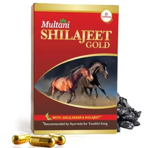 Multani Shilajeet Gold (10 Capsules) | Ayurvedic Vitality Supplement with Gold, Kesar & Safed Musli | Boosts Stamina, Strength & Endurance for Men | 100% Original Shilajit