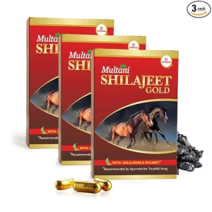 Multani Shilajeet Gold (Pack of 3) - 30 Capsules Total | Ayurvedic Vitality Formula with Gold, Kesar & Safed Musli | Boosts Stamina, Strength & Endurance | 1-Month Supply