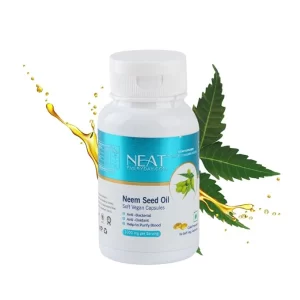 NEAT EVERYDAY Cold-Pressed Neem Seed Oil (1000mg) | 60 Vegetarian Soft Capsules | Natural Blood Purifier & Systemic Detox | Supports Clear Skin, Hair & Immune Health (60 Count Jar)