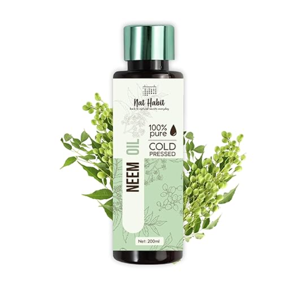 Nat Habit 100% Pure Neem Oil (200ml) | Cold Pressed & Freshly Made Ayurvedic Kitchen Formula | Natural Hair & Skin Treatment for Acne, Dandruff & Itch Relief | Zero Preservatives