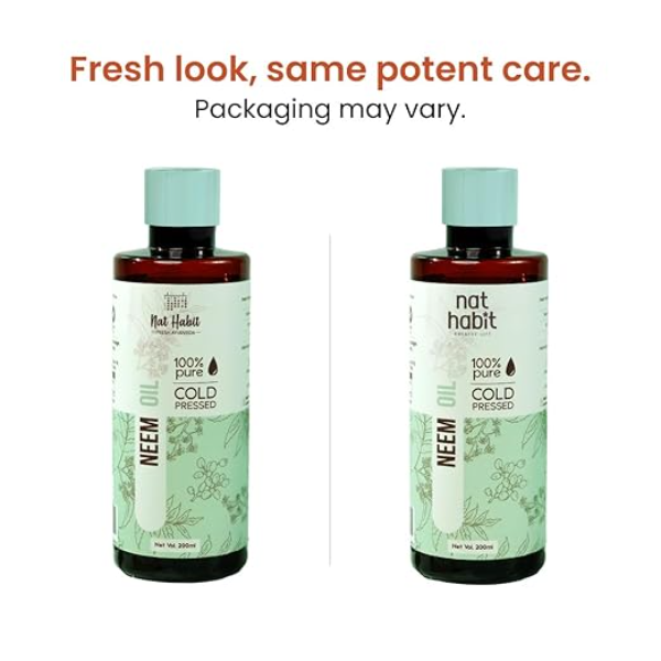 Nat Habit 100% Pure Neem Oil (200ml) | Cold Pressed & Freshly Made Ayurvedic Kitchen Formula | Natural Hair & Skin Treatment for Acne, Dandruff & Itch Relief | Zero Preservatives - Image 4