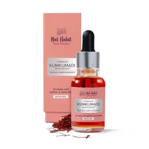 Nat Habit Ayurvedic Kumkumadi Face Oil (10ml) | Pure Saffron Face Serum for Radiant Glow & Youthful Skin | Classical Kumkumadi Mukhalaya for Dark Spots & Brightening | 100% Natural