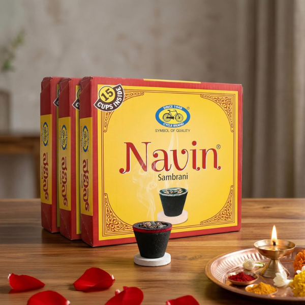 Cycle Pure Navin Sambrani Dhoop Cups (45 Pieces, Pack of 3) with Burner Plates – Natural Guggal & Loban Havan Cups for Pooja, Home Rituals & Festive Use
