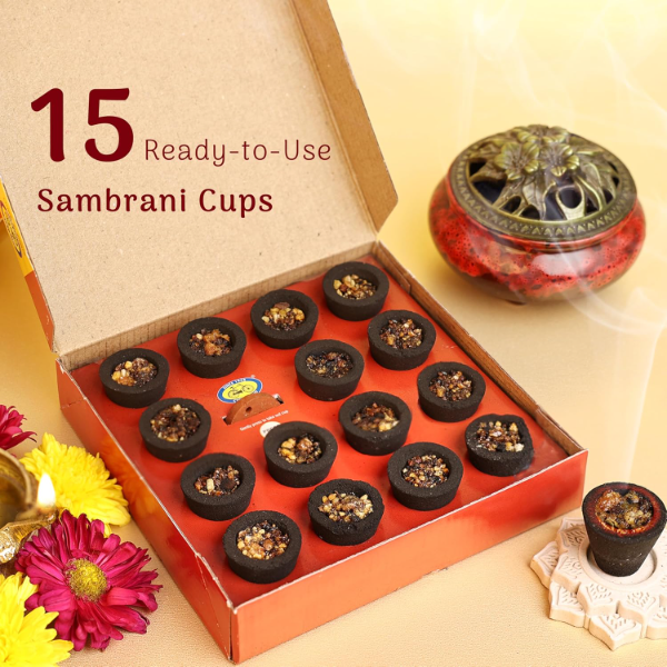 Cycle Pure Navin Sambrani Dhoop Cups (45 Pieces, Pack of 3) with Burner Plates – Natural Guggal & Loban Havan Cups for Pooja, Home Rituals & Festive Use - Image 2