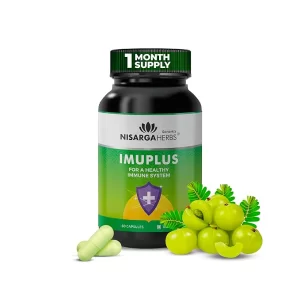 Nisarga Herbs Imuplus Immunity Booster (60 Capsules) | 100% Organic Ayurvedic Antioxidant Supplement | Natural Immune Defense & Vitality Support for Adults | Non-GMO & Vegan