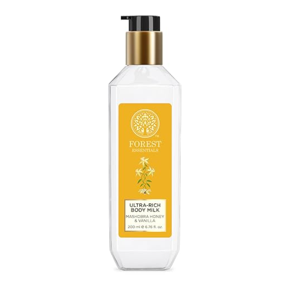 Forest Essentials Ultra-Rich Body Milk – Honey & Vanilla | Luxury Ayurvedic Body Lotion for Soft & Glowing Skin | Deeply Nourishing & Fast-Absorbing Daily Moisturizer | 200ml