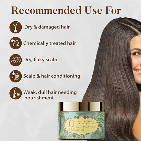 Ohria Ayurveda Amrut Beej Hair Treatment Mask | with Coconut Butter, Banana Extract & Amla for Hair Repair & Growth | 200ml - Image 2