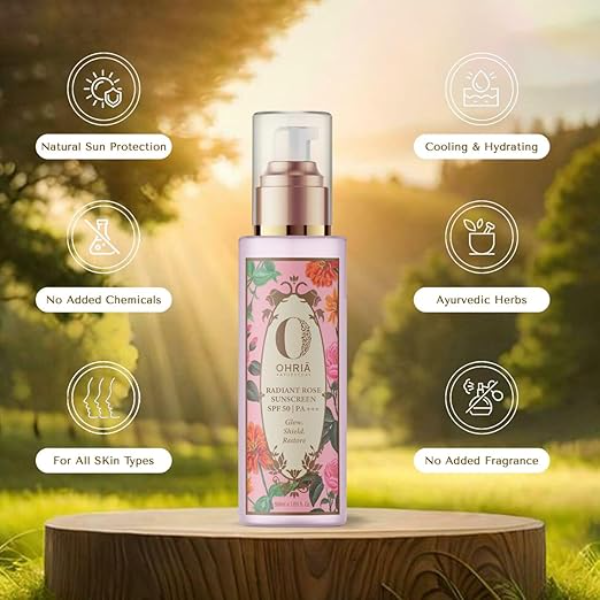 Ohria Ayurveda Radiant Rose Sunscreen SPF 50+ | Natural Sun Protection with Yashad Bhasma & Sesame Oil | Brightening & Lightweight, 50g - Image 3