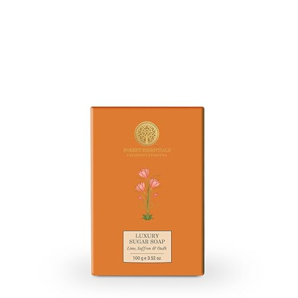 Forest Essentials Lime & Saffron Sugar Soap: With Woody Oudh & Raw Cane Sugar | Pure Ayurvedic Scented Soap for Radiant Skin | 100% Natural & Gentle