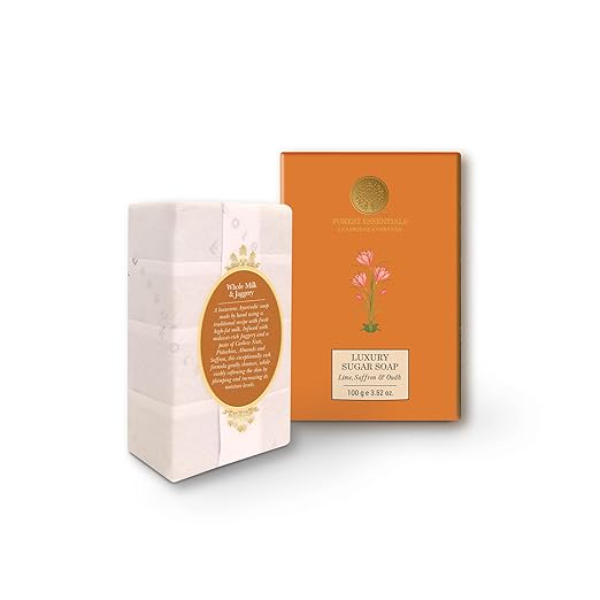 Forest Essentials Lime & Saffron Sugar Soap: With Woody Oudh & Raw Cane Sugar | Pure Ayurvedic Scented Soap for Radiant Skin | 100% Natural & Gentle - Image 2
