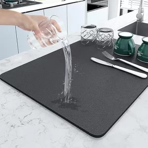 Large water absorbent dish drying mat for kitchen counter