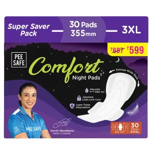 Pee Safe All Night XL+ Sanitary Pads for Women | 10 Extra Long Pads 355mm | Leak-Proof Overnight Protection with Dual Wings (Pack of -3)