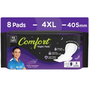 Pee Safe 4XL Overnight Sanitary Pads | 8 Extra Long 405mm Pads for Women | Leak-Free Protection with Dual Wings (Pack of -3)