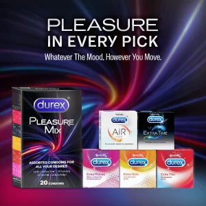 Durex Assorted Condoms 5-in-1 Pleasure UNIT – 20 Condoms Variety Combo (PACK OF-2)