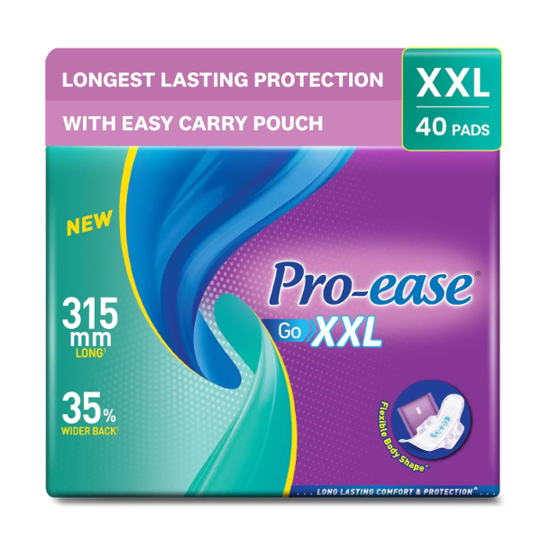 Proease Go XXL Sanitary Pads for Heavy Flow – 40 Ultra Thin XXL Pads with Wider Back & Extra Absorption (Pack of -2)