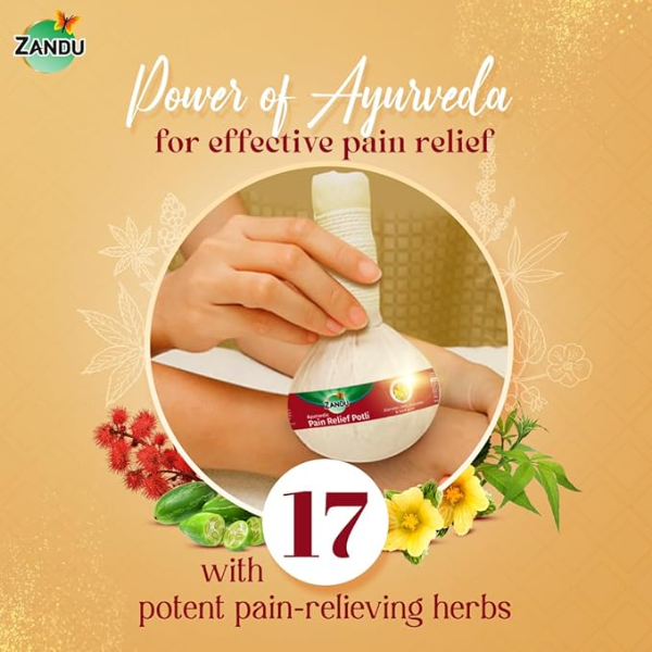 Zandu Ayurvedic Pain Relief Potli (180g) | Herbal Heat Therapy Massager for Knee, Back & Neck Pain | Reduces Swelling & Improves Blood Flow | Infused with 17 Potent Herbs - Image 2