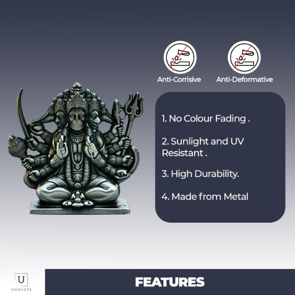 UNOVATE Panchmukhi Hanuman Idol (Small, Black) – Spiritual Car Dashboard & Home Temple Murti for Pooja Room, Entrance & Devotional Décor - Image 4
