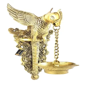Two Moustaches 10 Inch Parrot Design Brass Wall Hanging Diya – Traditional Brass Oil Lamp for Home & Temple Decor | Decorative Diya for Pooja, Festive & Spiritual Use (Pack of 1)