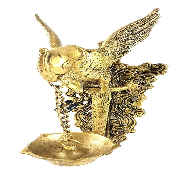 Two Moustaches 10 Inch Parrot Design Brass Wall Hanging Diya – Traditional Brass Oil Lamp for Home & Temple Decor | Decorative Diya for Pooja, Festive & Spiritual Use (Pack of 1) - Image 2
