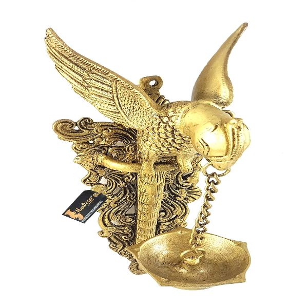 Two Moustaches 10 Inch Parrot Design Brass Wall Hanging Diya – Traditional Brass Oil Lamp for Home & Temple Decor | Decorative Diya for Pooja, Festive & Spiritual Use (Pack of 1) - Image 3