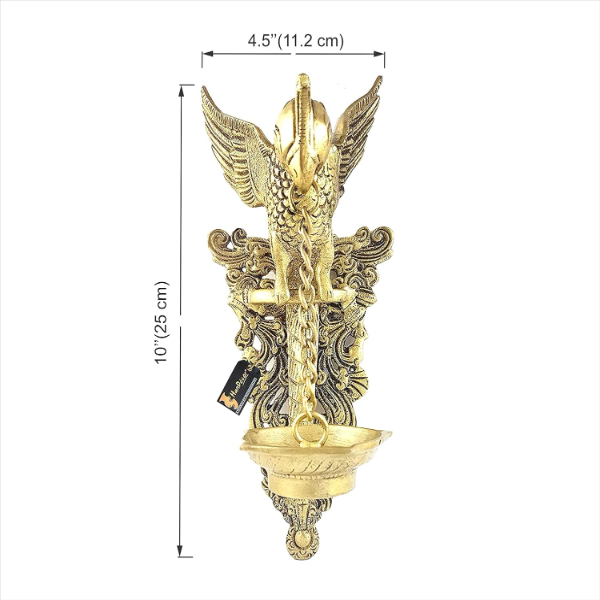 Two Moustaches 10 Inch Parrot Design Brass Wall Hanging Diya – Traditional Brass Oil Lamp for Home & Temple Decor | Decorative Diya for Pooja, Festive & Spiritual Use (Pack of 1) - Image 4