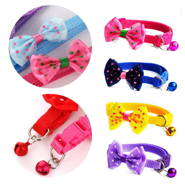 YellowCult Fancy Pet Collar for Cats & Dogs – Comfortable Bow Collar with Bell & Safety Buckle for Puppies, Small Dogs & Rabbits (Lady Pink) - Image 3