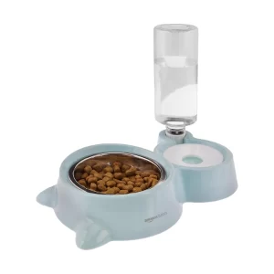 Amazon Basics 2-in-1 Pet Feeder Food & Water Dispenser – Stainless Steel Bowl with Automatic Water Flow for Cats & Dogs (Medium, 32cm)