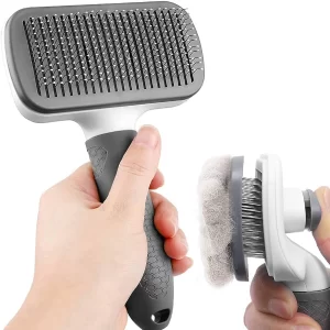 Self-Cleaning Slicker Brush for Dogs & Cats – 19 cm Pet Grooming Tool for Deshedding, Detangling & Easy Hair Removal (Black)