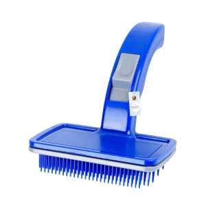 Foodie Puppies Self-Cleaning Pet Grooming Slicker Brush – Blue Deshedding Massage Comb for Dogs, Cats, Rabbits & Goats (Long & Short Hair)