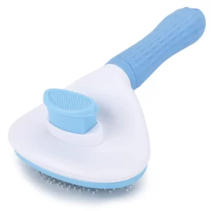 A happy Golden Retriever enjoying a grooming session with the Self-Cleaning Slicker Brush.